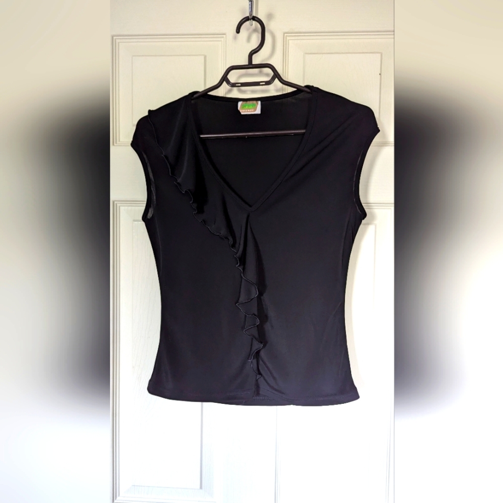 Black Mesh Ruffle Top